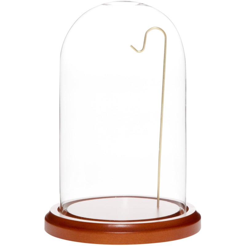 Plymor 4" x 7" Watch/Ornament Glass Display Dome Cloche (Walnut MDF Base & Brass Wire) - Image 1